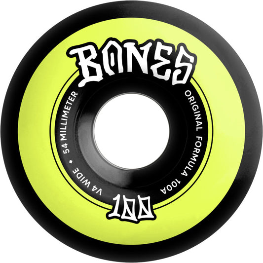 Bones 100's OG Formula 54mm 100a V4 Black/Yellow Skateboard Wheels