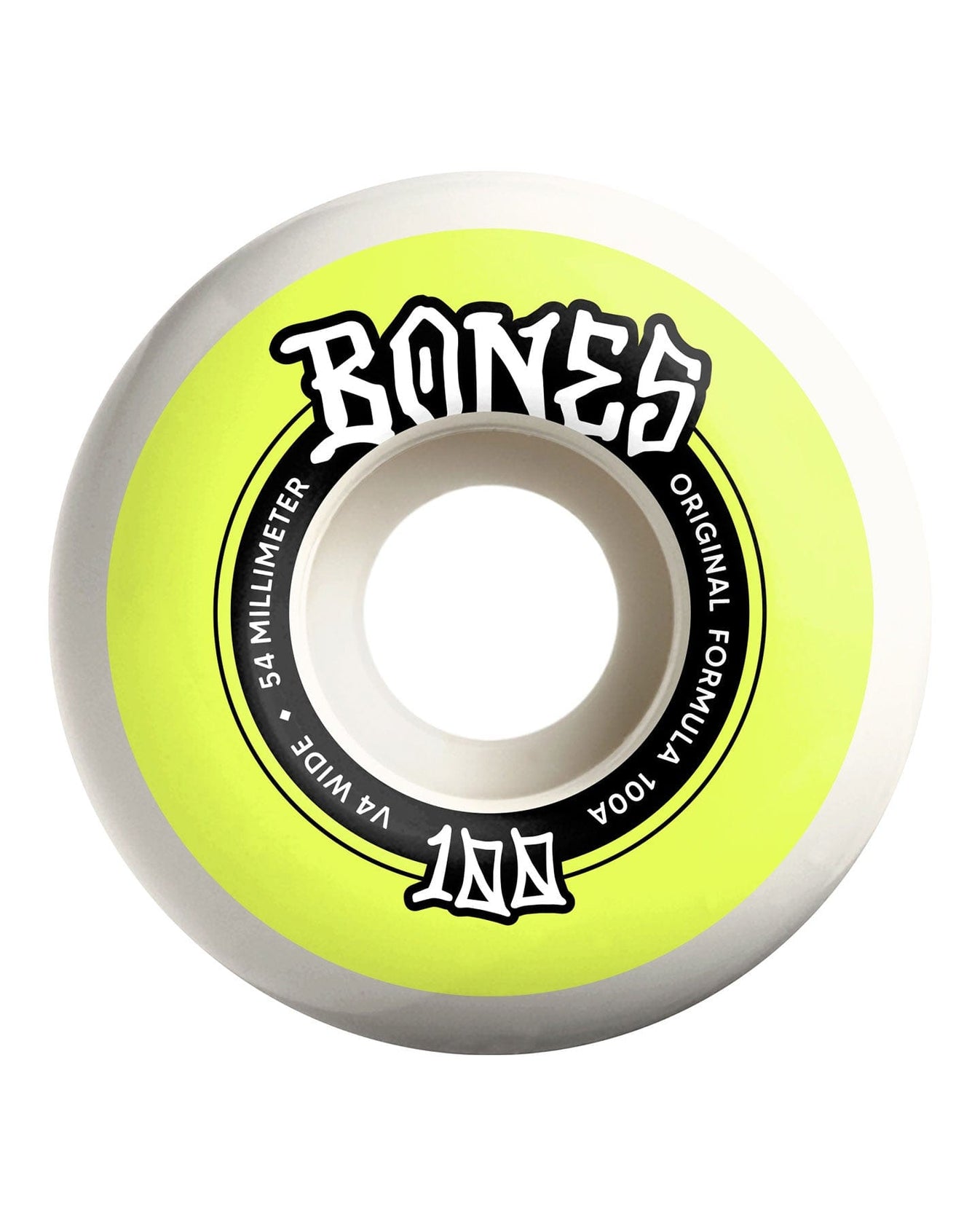 Bones 100's OG Formula 54mm 100a V4 White/Yellow Skateboard Wheels