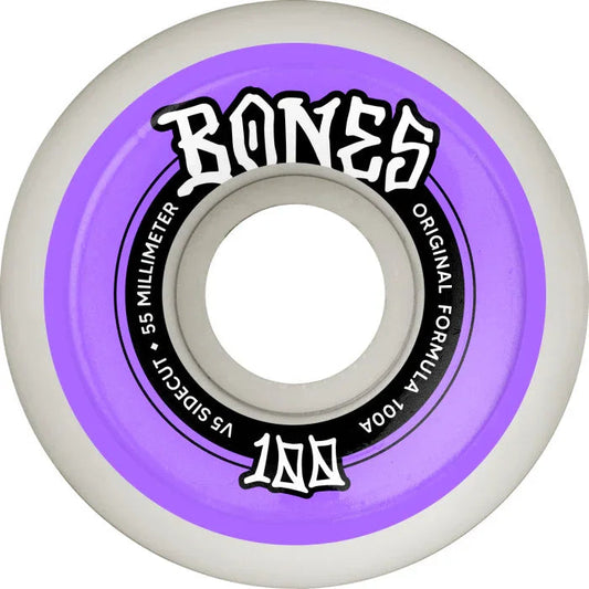 Bones 100's OG Formula 55mm 100a V5 White/Purple Skateboard Wheels