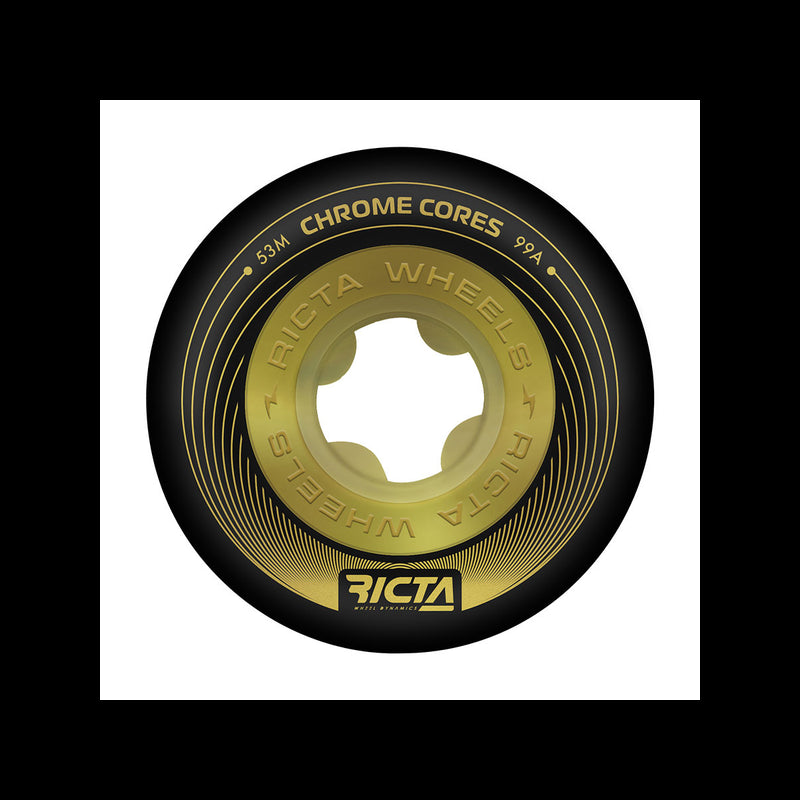 Ricta Wheels 53mm 99a Chrome Cores Black/Gold Skateboard Wheels