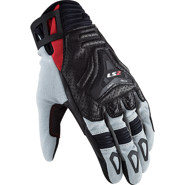 LS2 All Terrain Men's Touring Gloves, Grey/Red/Black