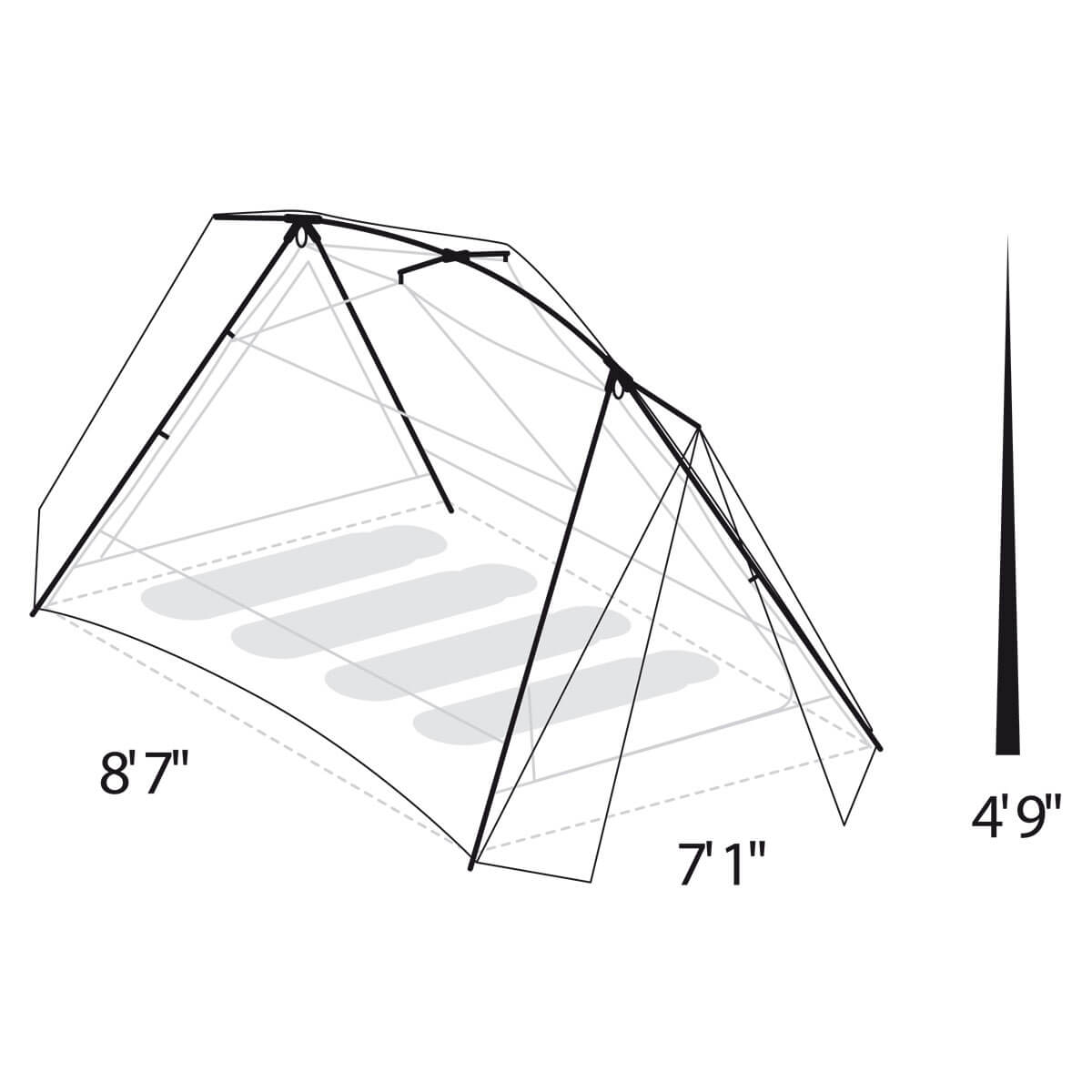 Eureka Timberline SQ Outfitter 4 Four Person 3 Season Backpacking Tent Dimensions