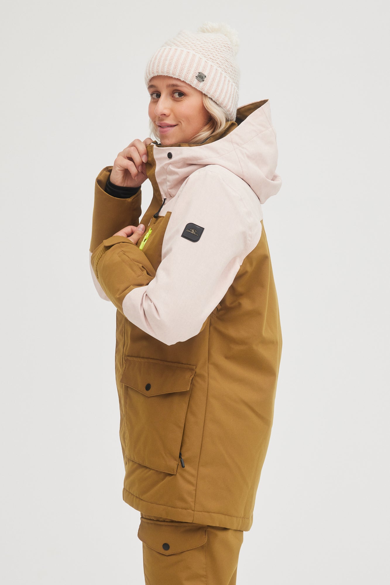 oneill womens lady womans utility jacket plantation color block pink brown side