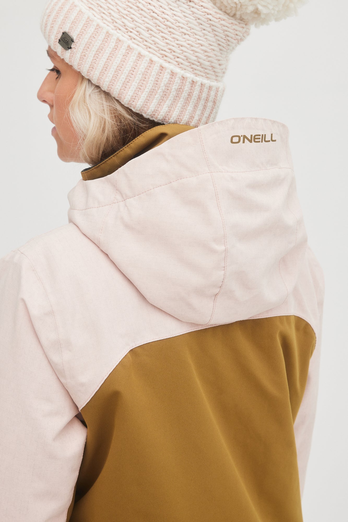 oneill womens lady womans utility jacket plantation color block pink brown hood