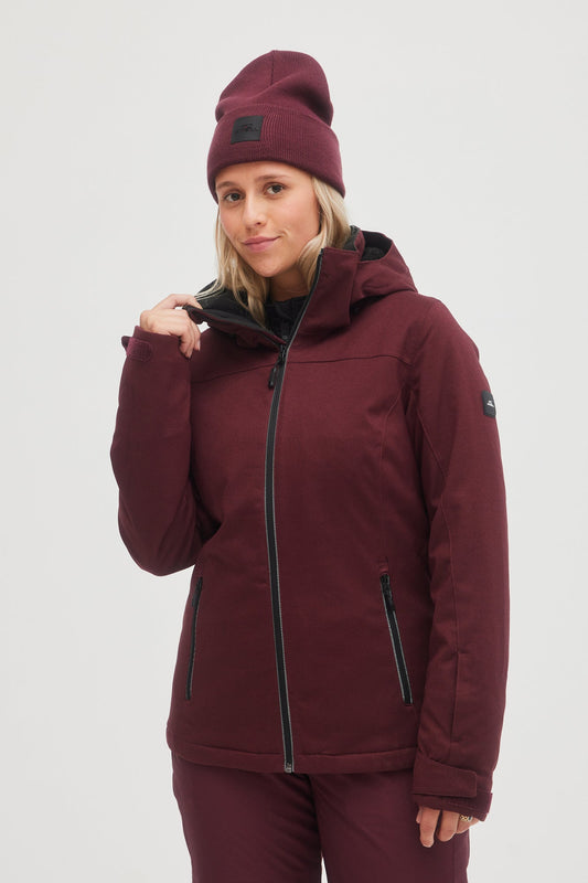 oneill womens ladies womans stuvite jacket 10k waterproof ski snowboard winter coat windsor wine purple front
