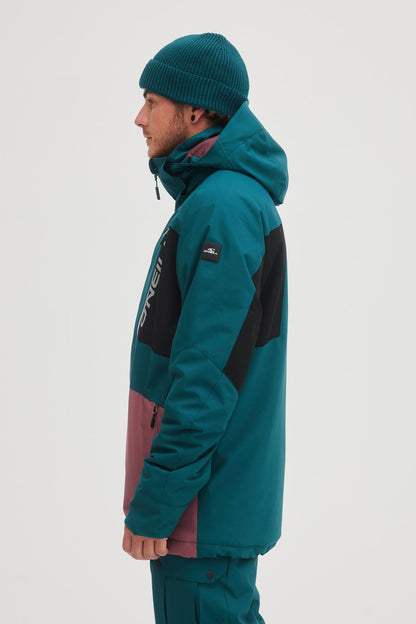 oneill mens mans guys jigsaw 10,000mm waterproof ski snowboard jacket deep teal purple color block side