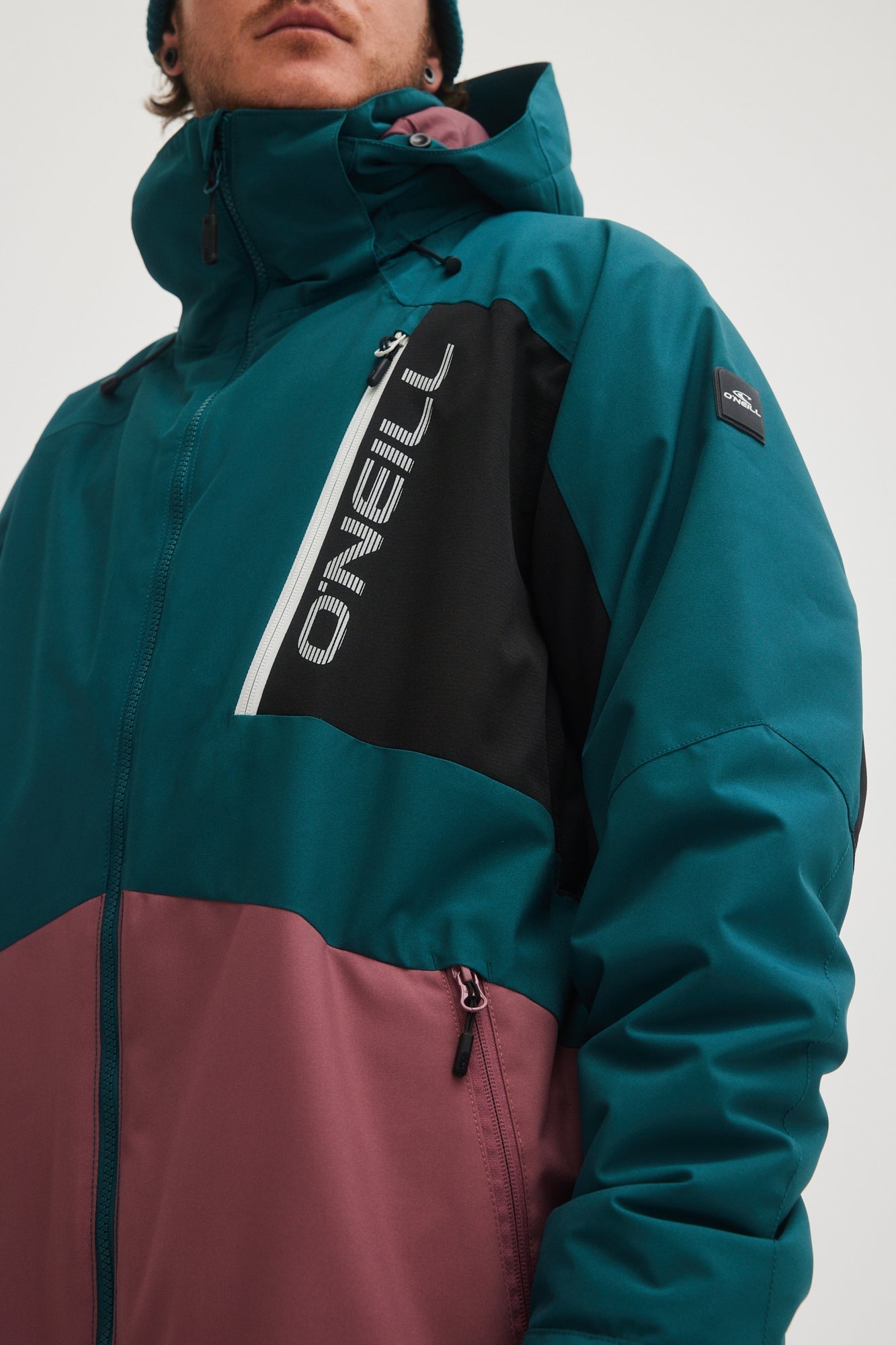 oneill mens mans guys jigsaw 10,000mm waterproof ski snowboard jacket deep teal purple color block top zip