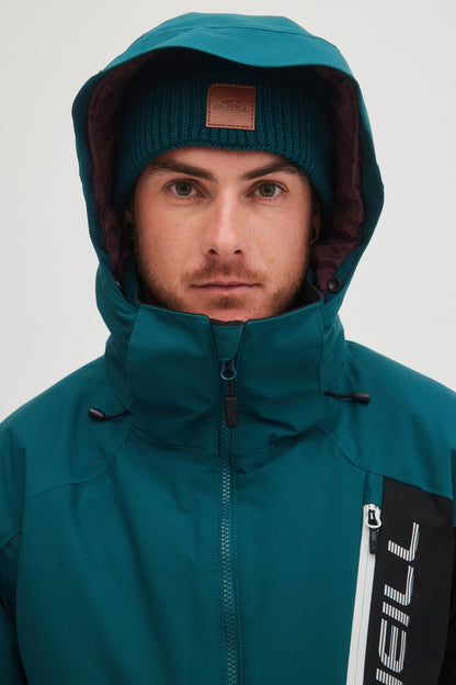 oneill mens mans guys jigsaw 10,000mm waterproof ski snowboard jacket deep teal purple color block hood