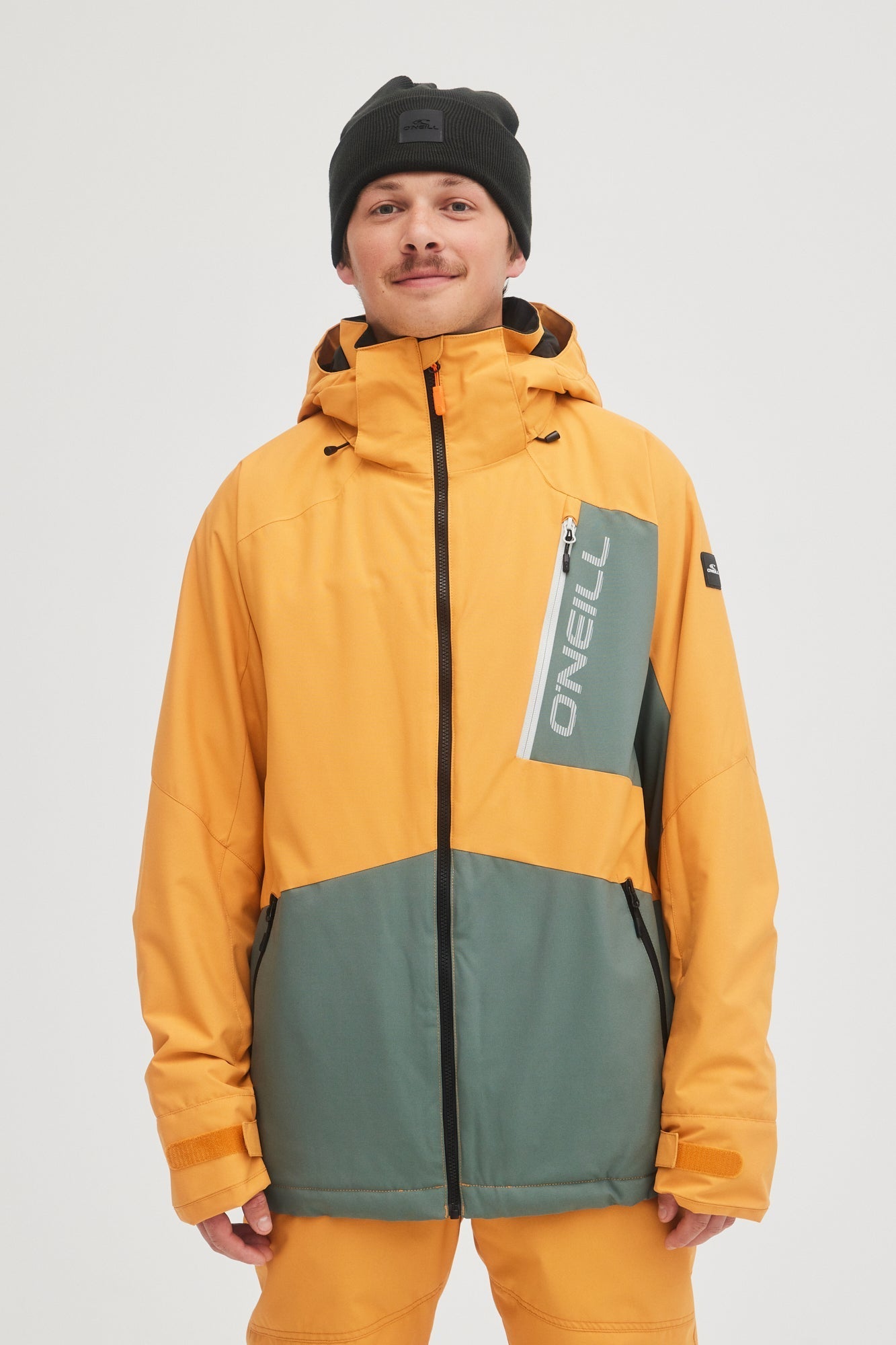 oneill mens mans guys jigsaw 10,000mm waterproof ski snowboard jacket nugget gold green color block main