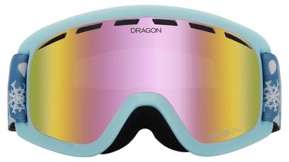 Dragon Alliance Little Lil D Kids Child Youth Ski Snowboard Goggles Snow Dance Light Blue Pink Ion Mirror Lens Front Face