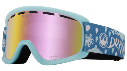 Dragon Alliance Little Lil D Kids Child Youth Ski Snowboard Goggles Snow Dance Light Blue Pink Ion Mirror Lens Profile