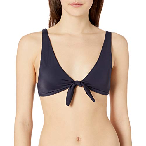 RVCA Ladies Solid Tie Front Bikini Swim Top Midnight Blue Front