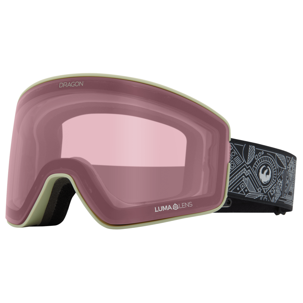 Dragon Gigi Ruf Signature Series Pro Model PXV2 Quick Change Ski Snowboard Goggles Black Gray Band Light Rose Lens