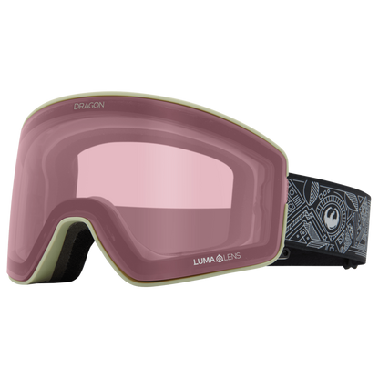 Dragon Gigi Ruf Signature Series Pro Model PXV2 Quick Change Ski Snowboard Goggles Black Gray Band Light Rose Lens