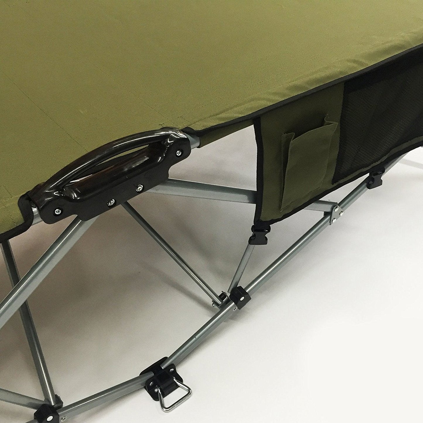 Wolftraders Premium Folding Camp Cot Turbocot Olive Green Handle and Foot Release