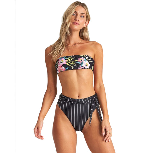 Billabong Ladies Juniors Find a Way Rise bikini Bottom Black Pebble Stripe Front