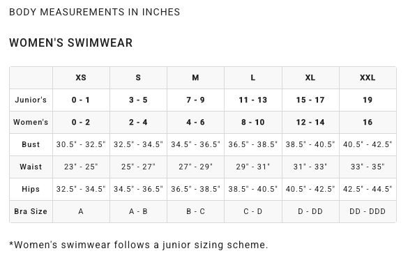 Billabong Women's Juniors Swimwear Size Chart