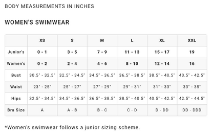 Billaong Women's Swimwear Size Chart