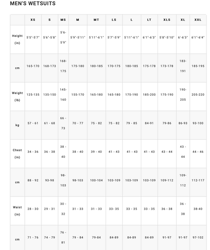 Billabong Mens Wetsuit Size Chart