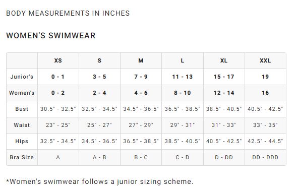 Billabong Womens Swimwear Size Chart
