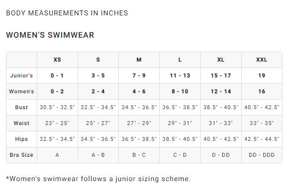 Billabong Women's Swimwear Size Chart