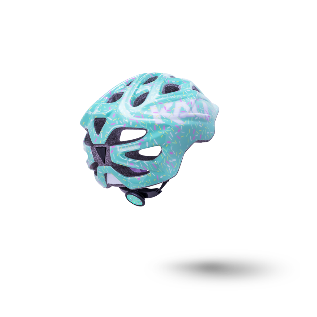 Kali Protectives Chakra Child Bike Helmet Sprinkles Light Blue Teal Back Angle Dial Vents