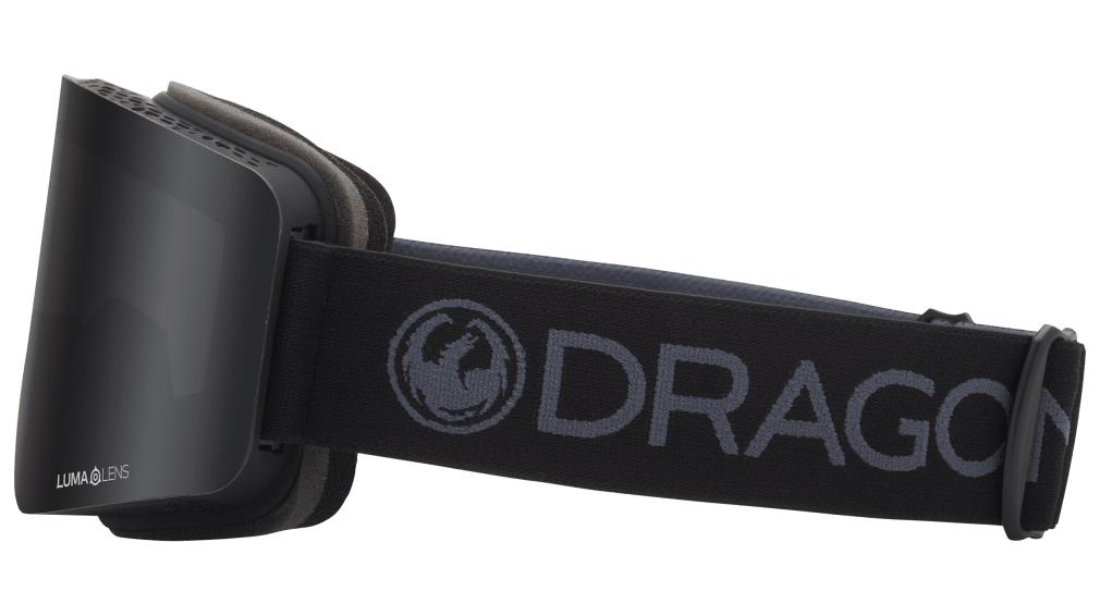 Dragon Alliance R1 OTG Flat Lens Frameless Ski and Snowboard Goggles Blackout Dark Smoke Grey Lens Band