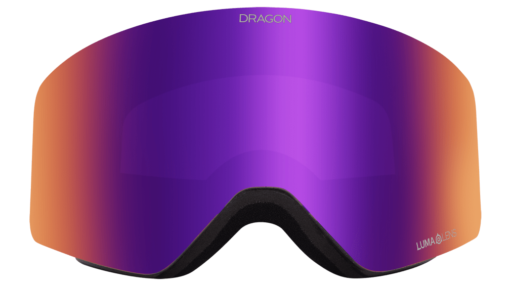 Dragon Alliance R1 OTG Flat Lens Frameless Ski and Snowboard Goggles Black Pearl Purple Ion Mirrored Lens Face Front