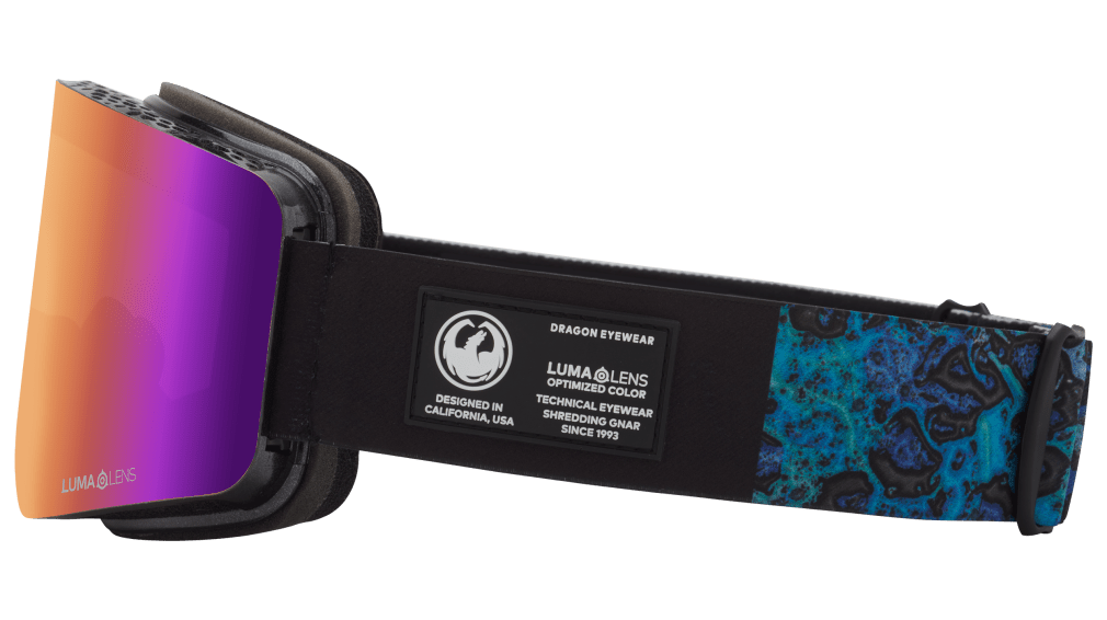 Dragon Alliance R1 OTG Flat Lens Frameless Ski and Snowboard Goggles Black Pearl Purple Ion Mirrored Lens Band