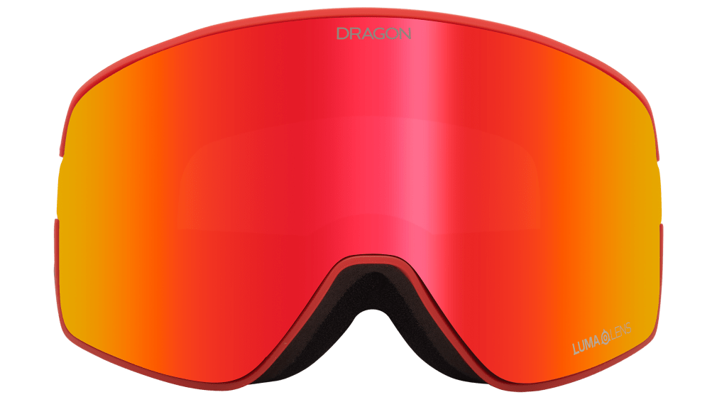 Dragon Alliance Spyder Collaboration NFX2 Flat Lens Quick Change Frameless Ski Snowboard Goggles Volcano Red Red Ion Mirror Lens Front Face