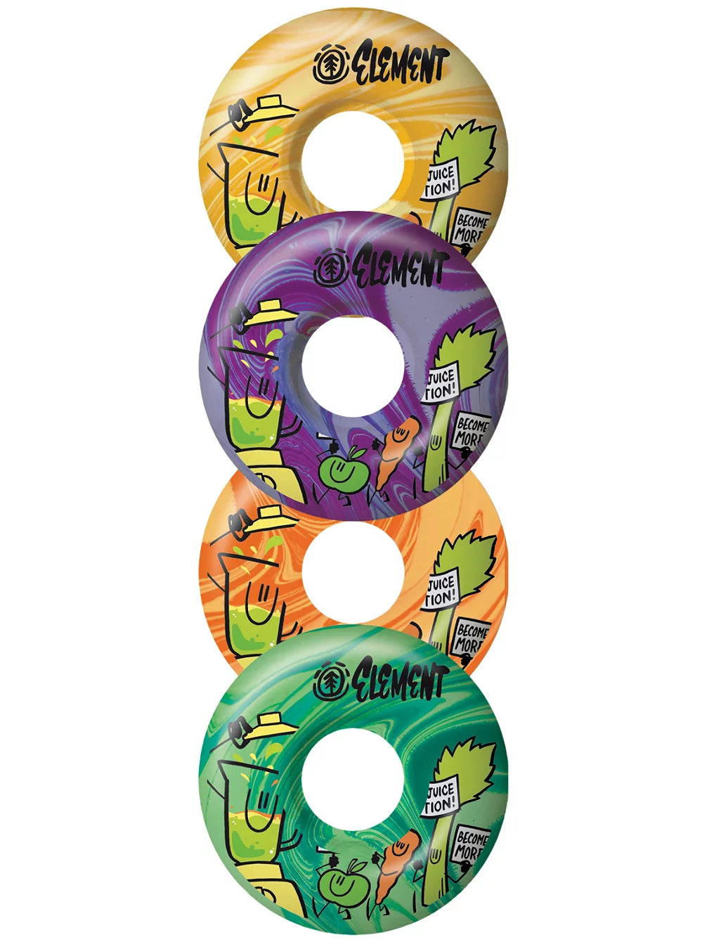 Element brand smoothies set of 4 different color wheels for skateboard yellow purple orange green