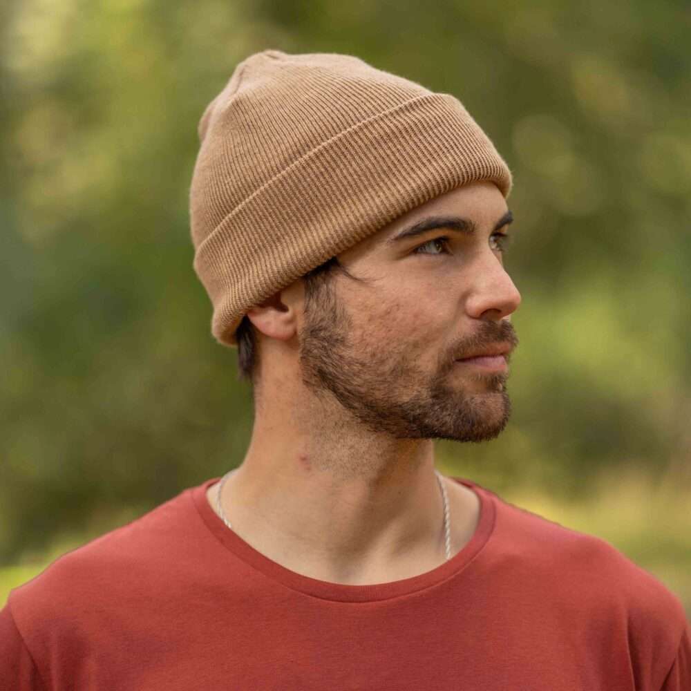 Trown Unisex Fold Over Classic Beanie Hat Beige Tan