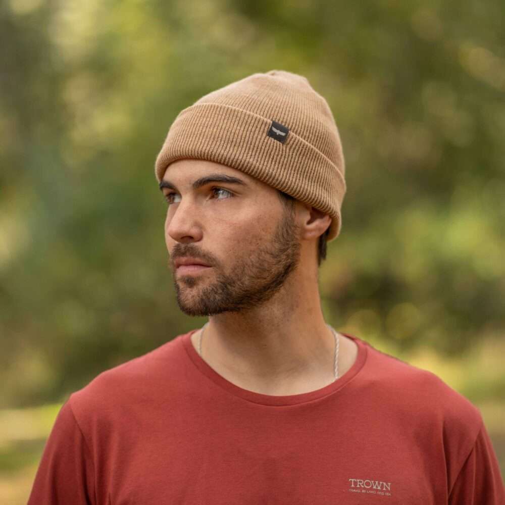 Trown Unisex Fold Over Classic Beanie Hat Beige Tan