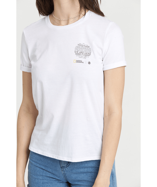 Element Women's National Geographic Crop Top Short Sleeve Tee Shirt White Front