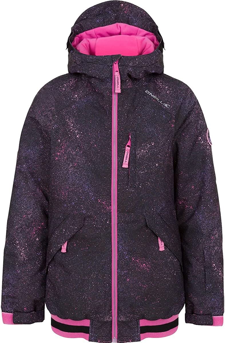 Oneill Big Girls youth kids winter ski and snowboard jacket gloss black purple print front