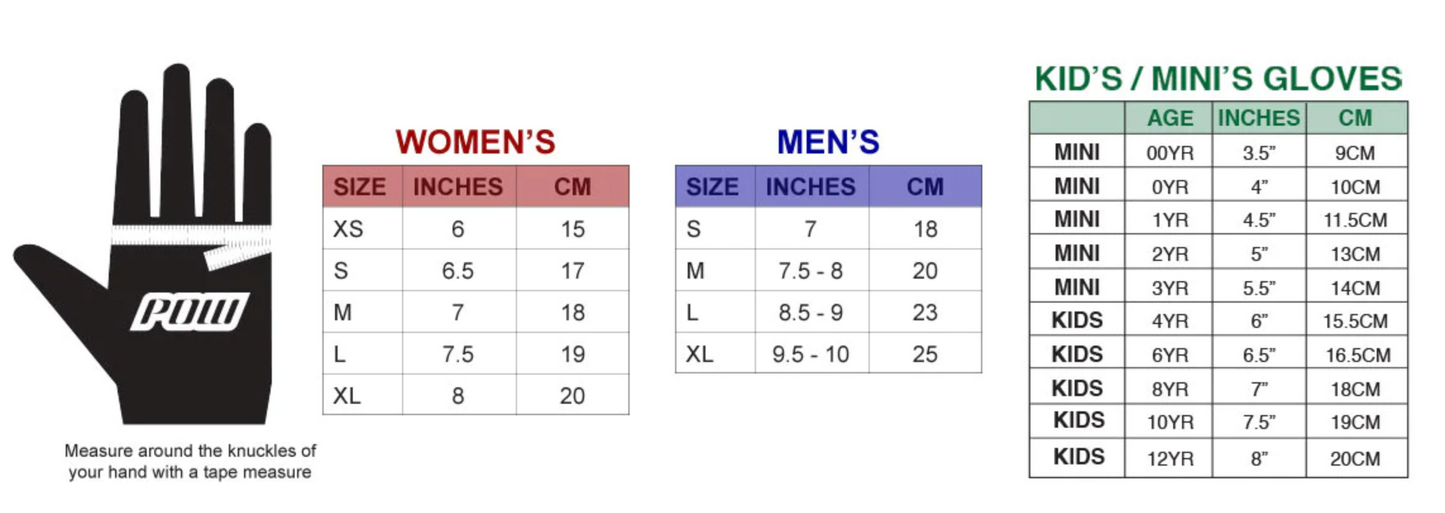 Pow Glove Co Size Chart