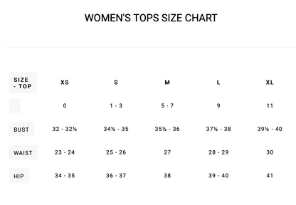 RVCA Womens Tops Size Chart