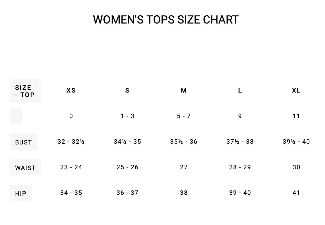 RVCA Womens Tops Size Chart