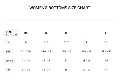 RVCA Women's Bottoms Size Chart