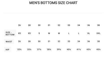RVCA Mens Bottoms Size Chart