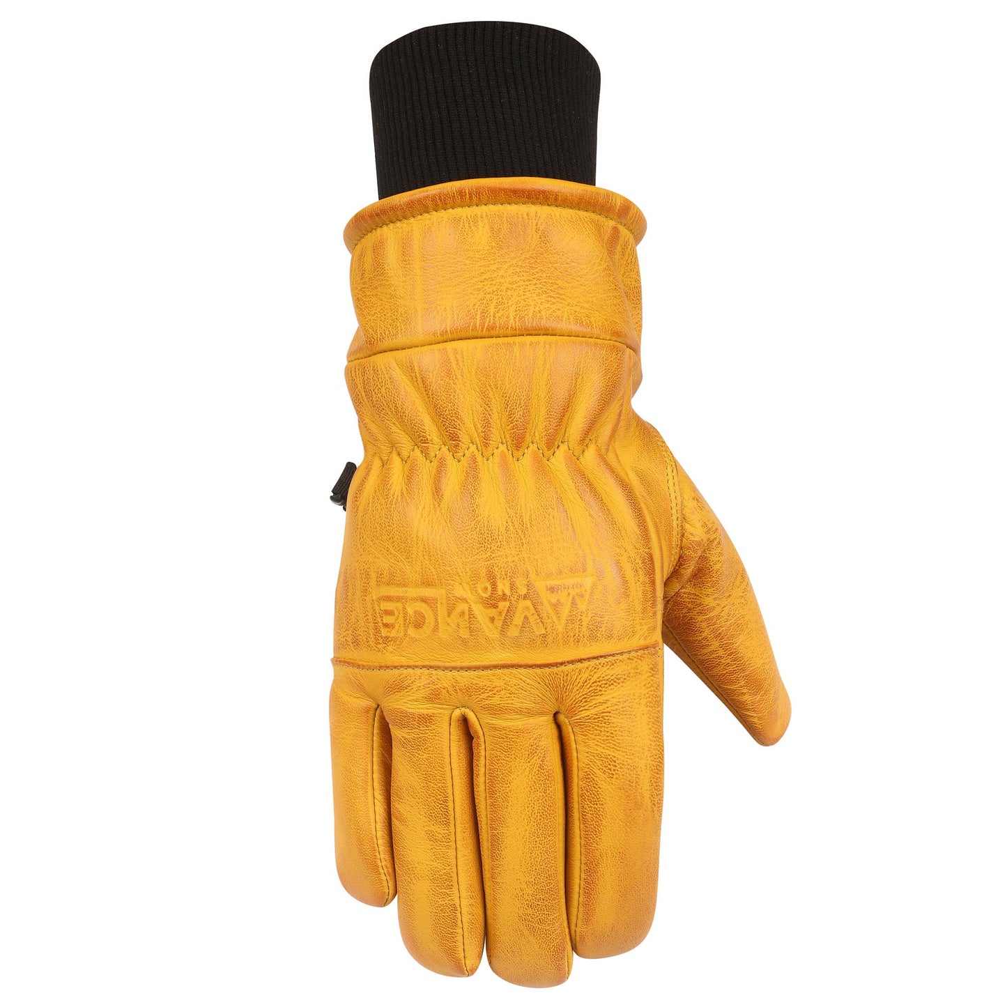 Vance Snow Mens Womens Unisex Goatskin Leather Insulated Winter Ski and Snowboard Gloves Tan Yellow Backhand