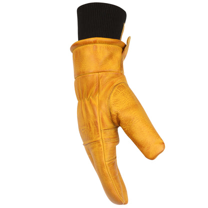 Vance Snow Mens Womens Unisex Goatskin Leather Insulated Winter Ski and Snowboard Gloves Tan Yellow Thumb Side