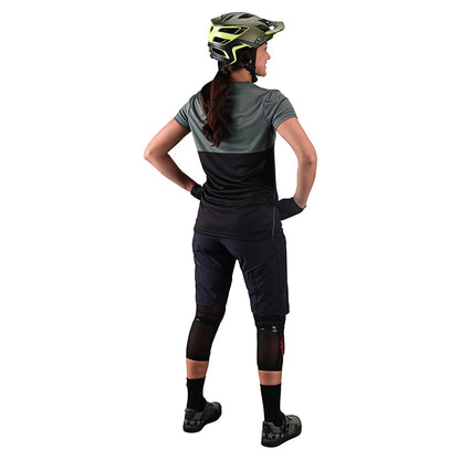 Troy Lee Designs Womans Lilium Short Sleeve MTB Mountain Bike Jersey Shirt Block Green Black Back Model