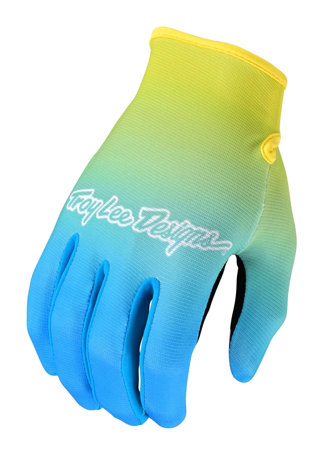 Troy Lee Designs Guys Flowline Mountain Bike Glove Faze Blue Yellow Top Knuckle Side