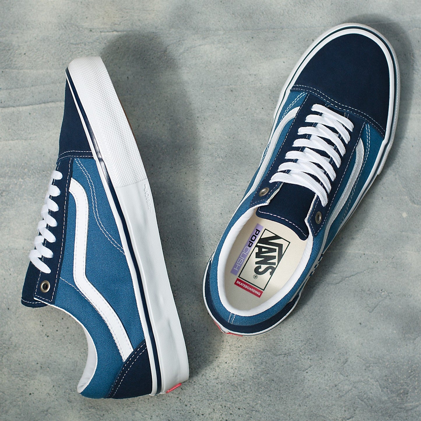 Vans mens womens unisex old skool school low top skateboarding shoes navy/white top  and side