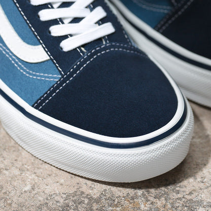 Vans mens womens unisex old skool school low top skateboarding shoes navy/white toe and white duracap