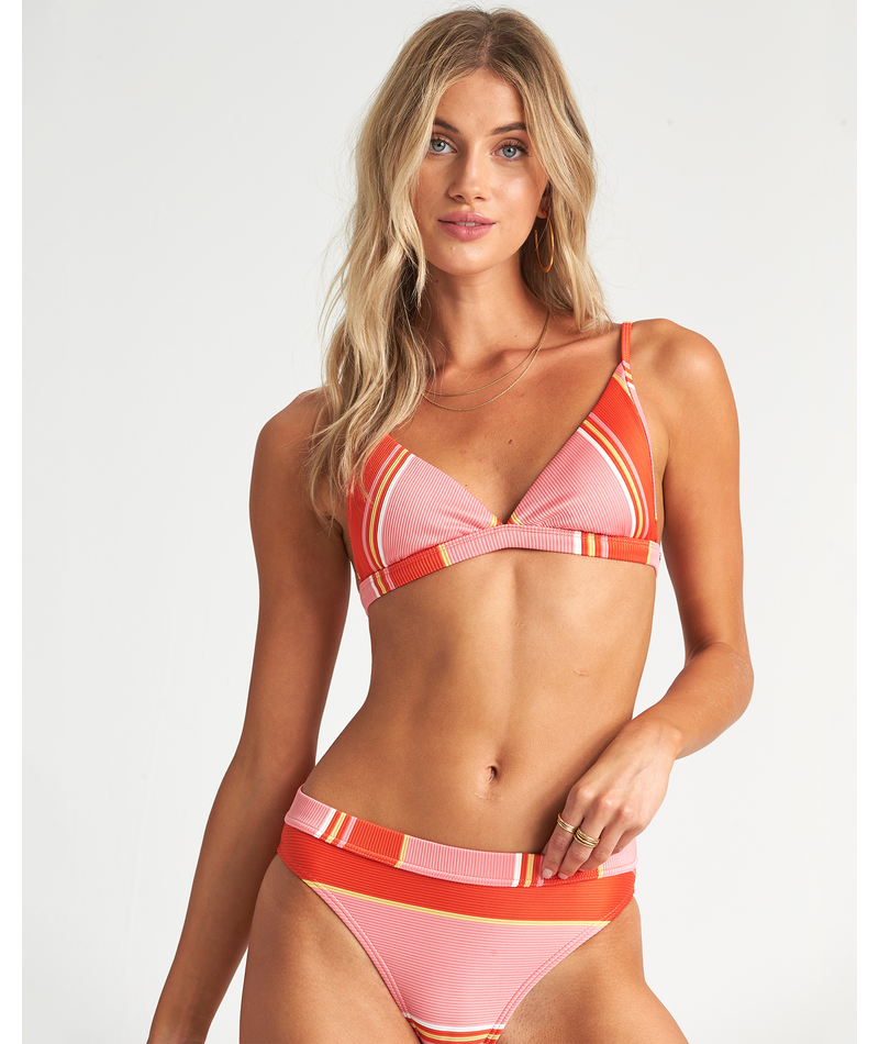 Billabong Womans tanlines maui rider high waisted striped bikini bottom pink front main model