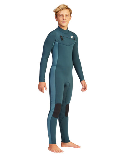 Billabong Boy's Youth 3/2mm Revolution Chest Zip Full Wetsuit Deep Blue Front Right Arm Leg