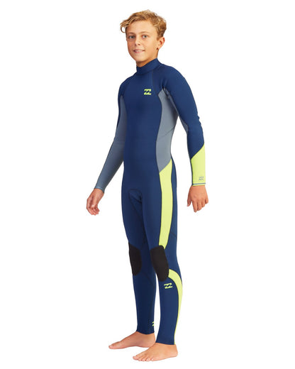 Billabong Youth Boy's 4/3 millimeter Absolute Back Zip Full Long Sleeve Wetsuit Blue Front Left Arm Leg