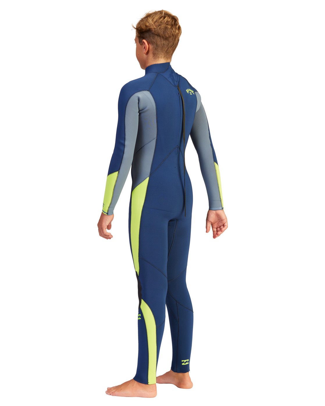 Billabong Youth Boy's 4/3 millimeter Absolute Back Zip Full Long Sleeve Wetsuit Blue Back Left Arm Leg